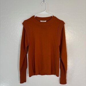 SEA New York Sweater Womens XS Pullover Ruffle Sleeve Wool Orange FLAWS